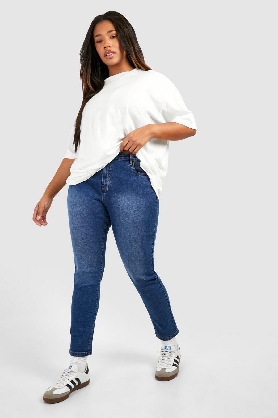 Mid blue Plus Basic Skinny jeans med stretch