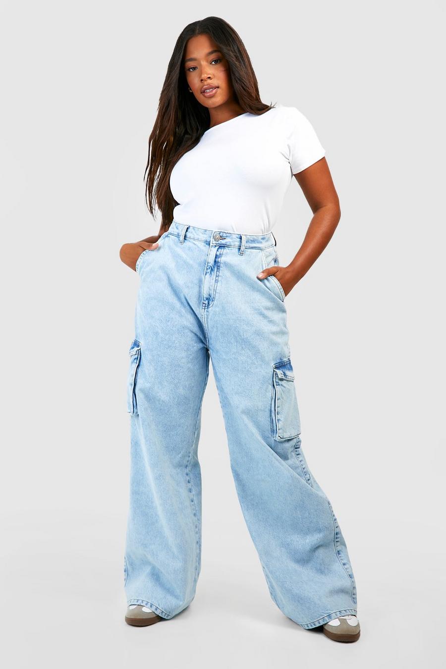 Light blue Plus Basic High Rise Cargo Jeans image number 1