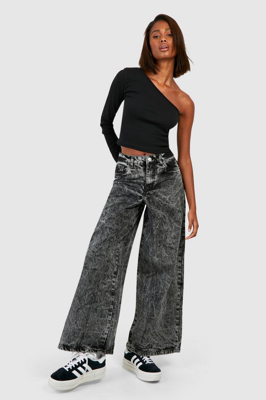 Grey Basic High Rise Wide Leg Jeans image number 1