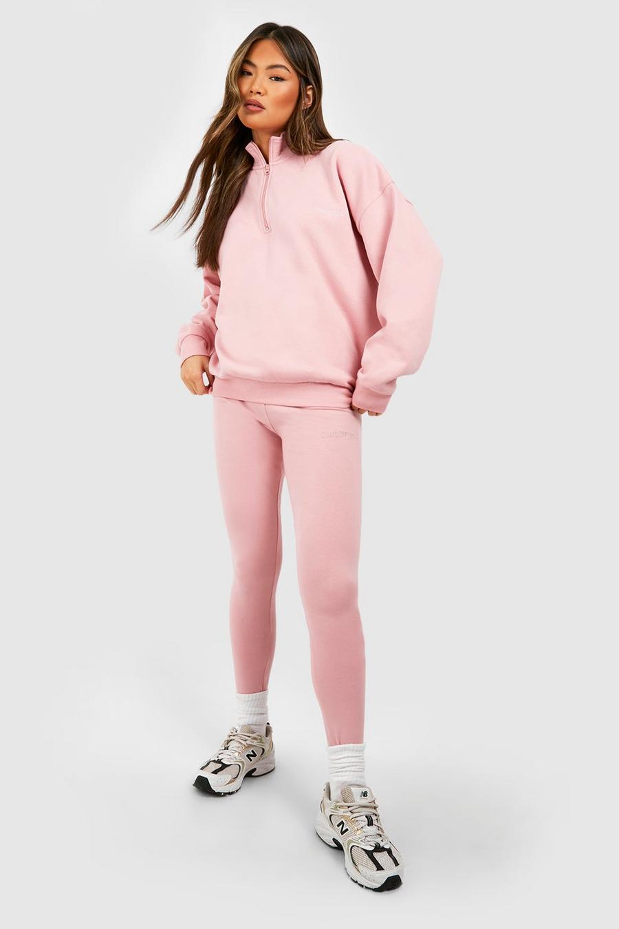 Sweatshirt mit halbem Reißverschluss & Leggings, Dusty pink