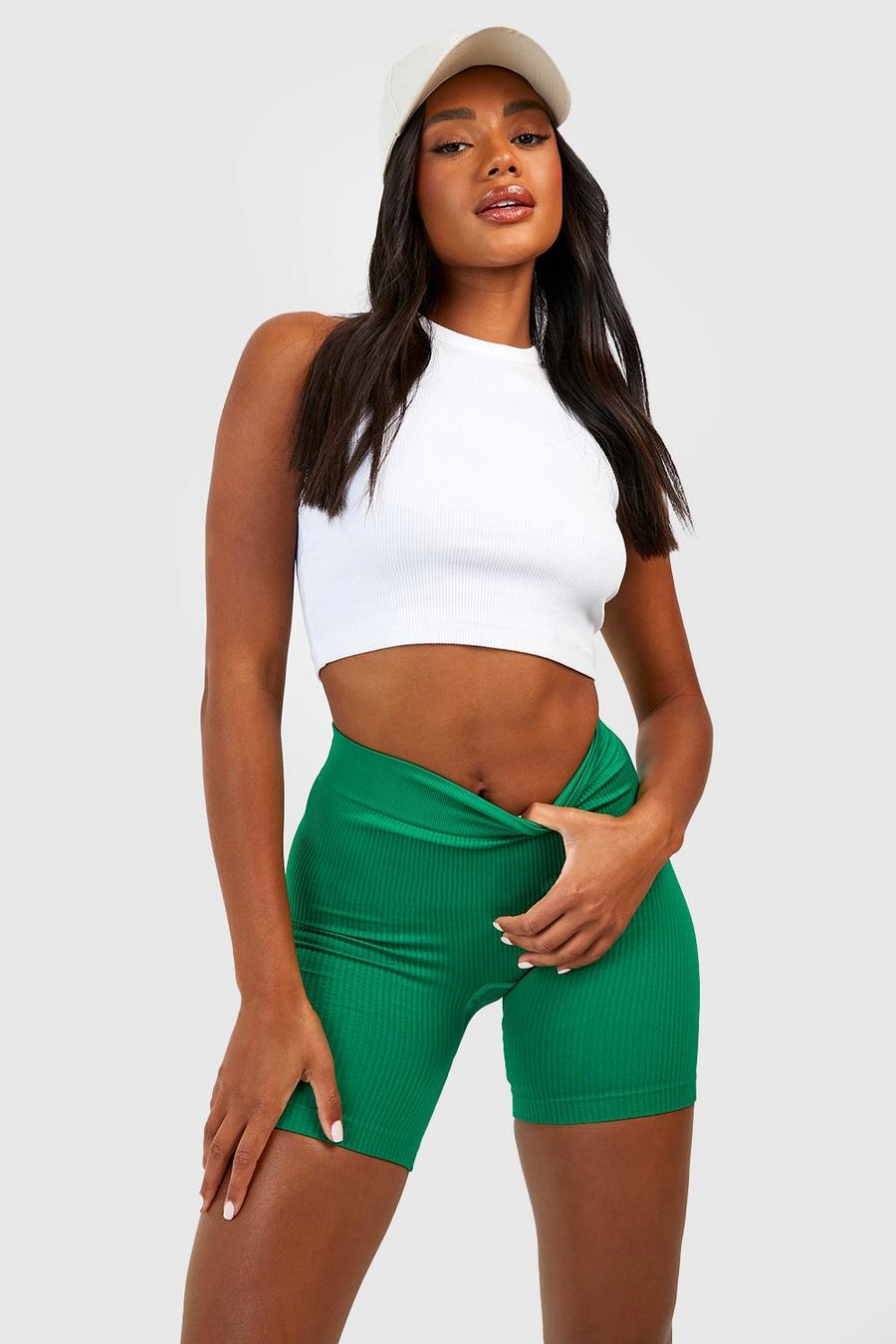 Green Seamless Contour Ribbed Cycling Short image number 1