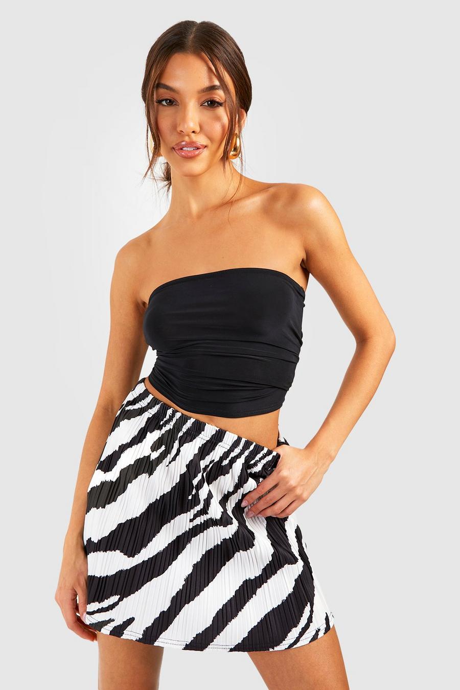 White Zebra Plisse Mini Skirt