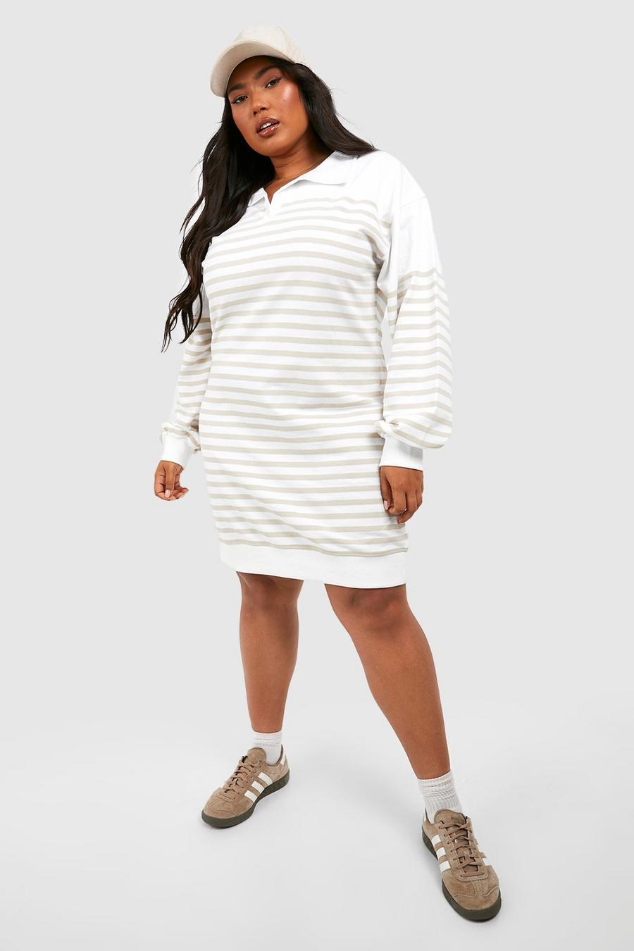 Stone Plus Stripe Sweat Rugby Dress