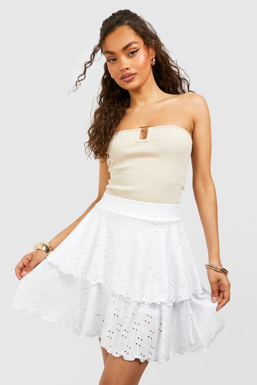 White Eyelet Layered Mini Skirt