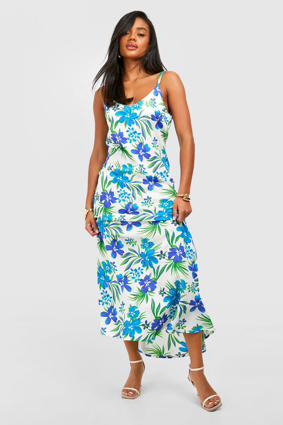 Blue Tropical Strappy Maxi Dress
