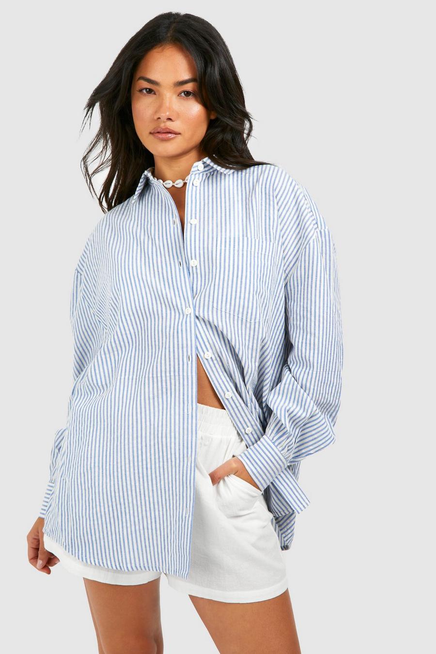 Camicia in cotone a righe, Blue image number 1
