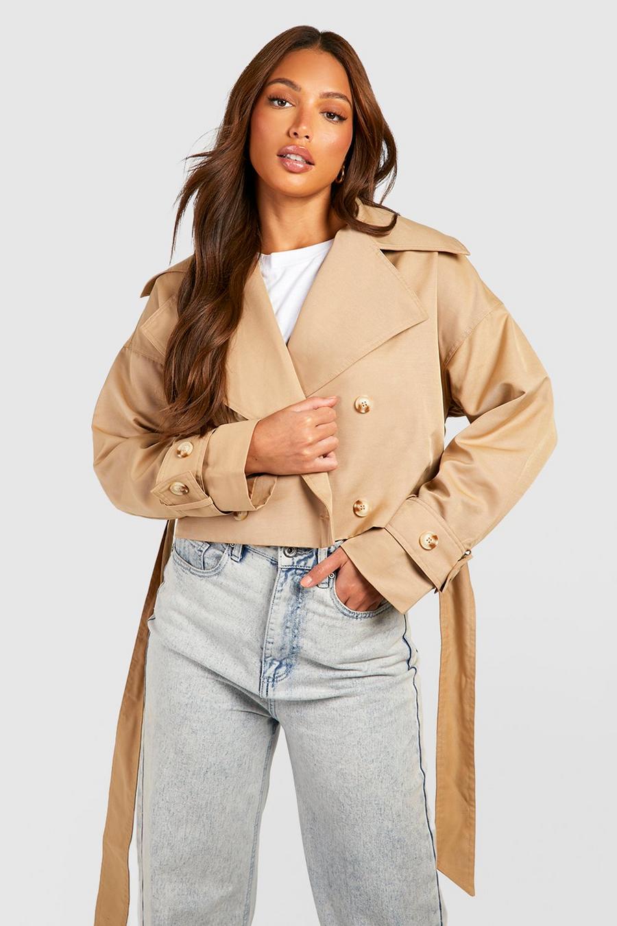 Camel Tall Crop Oversized Belted Trench Coat