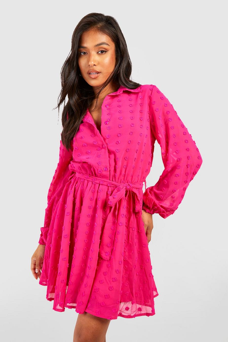 Petite - Robe chemise en plumetis à ceinture, Hot pink