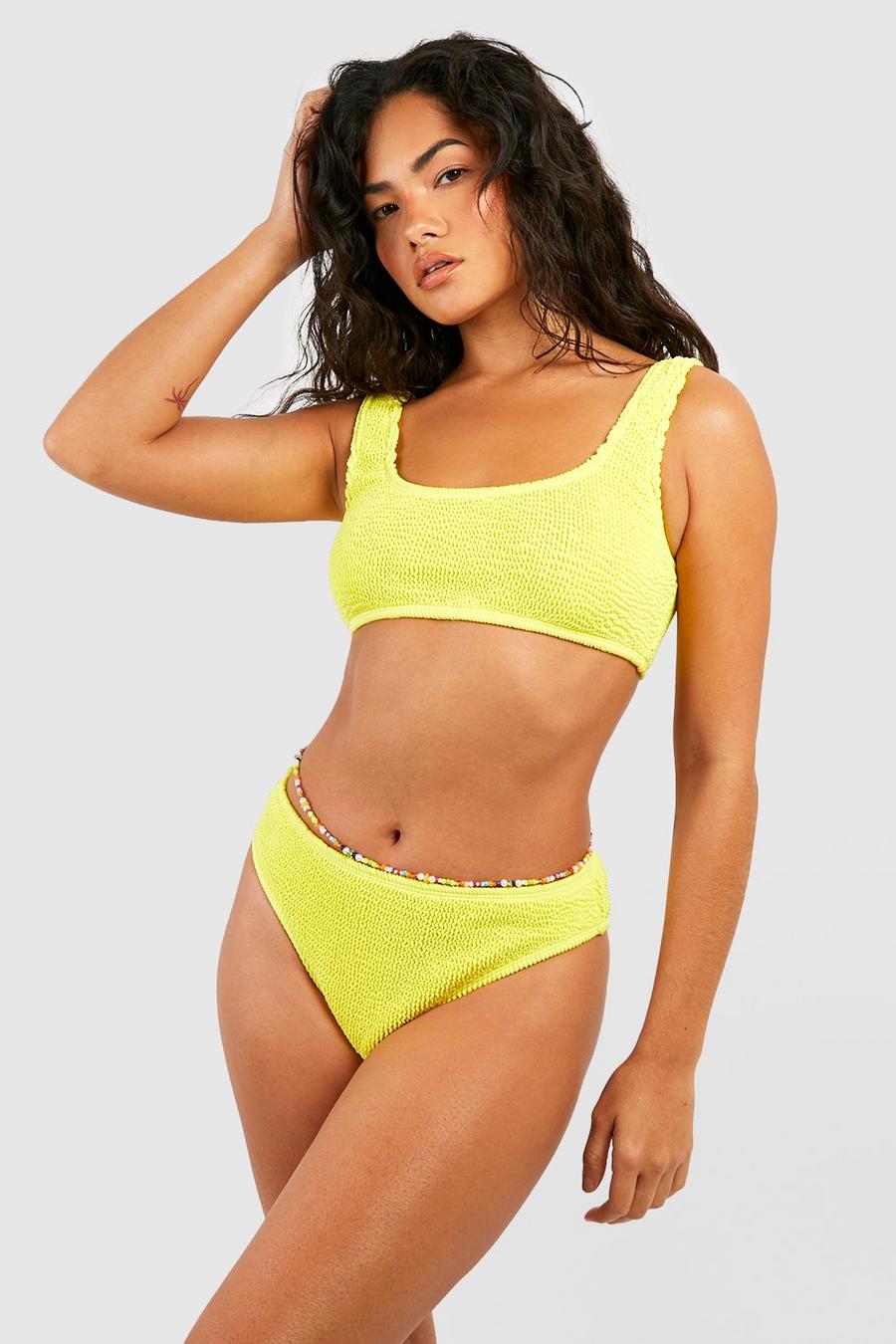 Premium Bikinihose in Knitteroptik mit hohem Beinausschnitt, Yellow