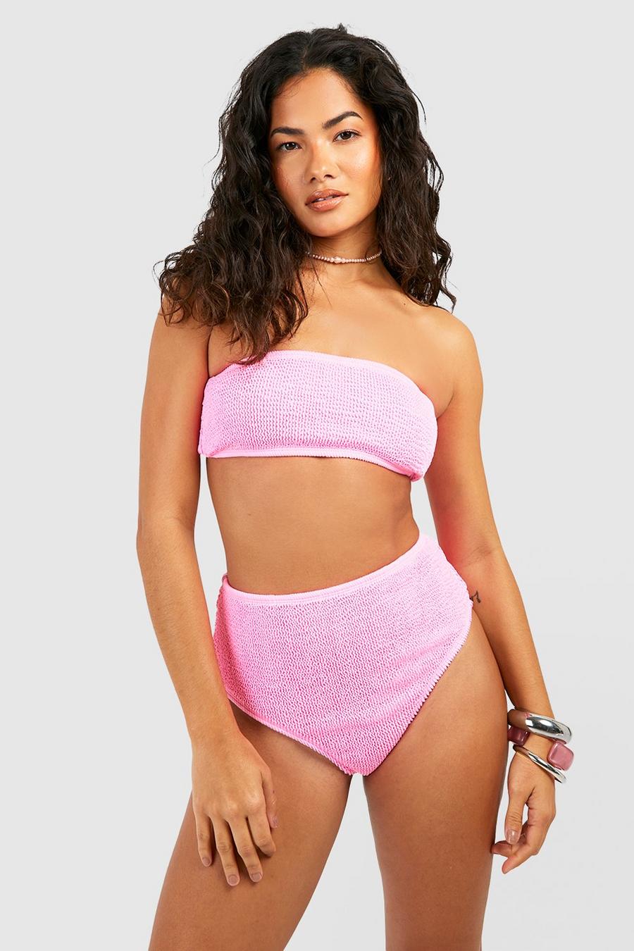 Pink Premium Crinkle Bandeau Bikini Top image number 1