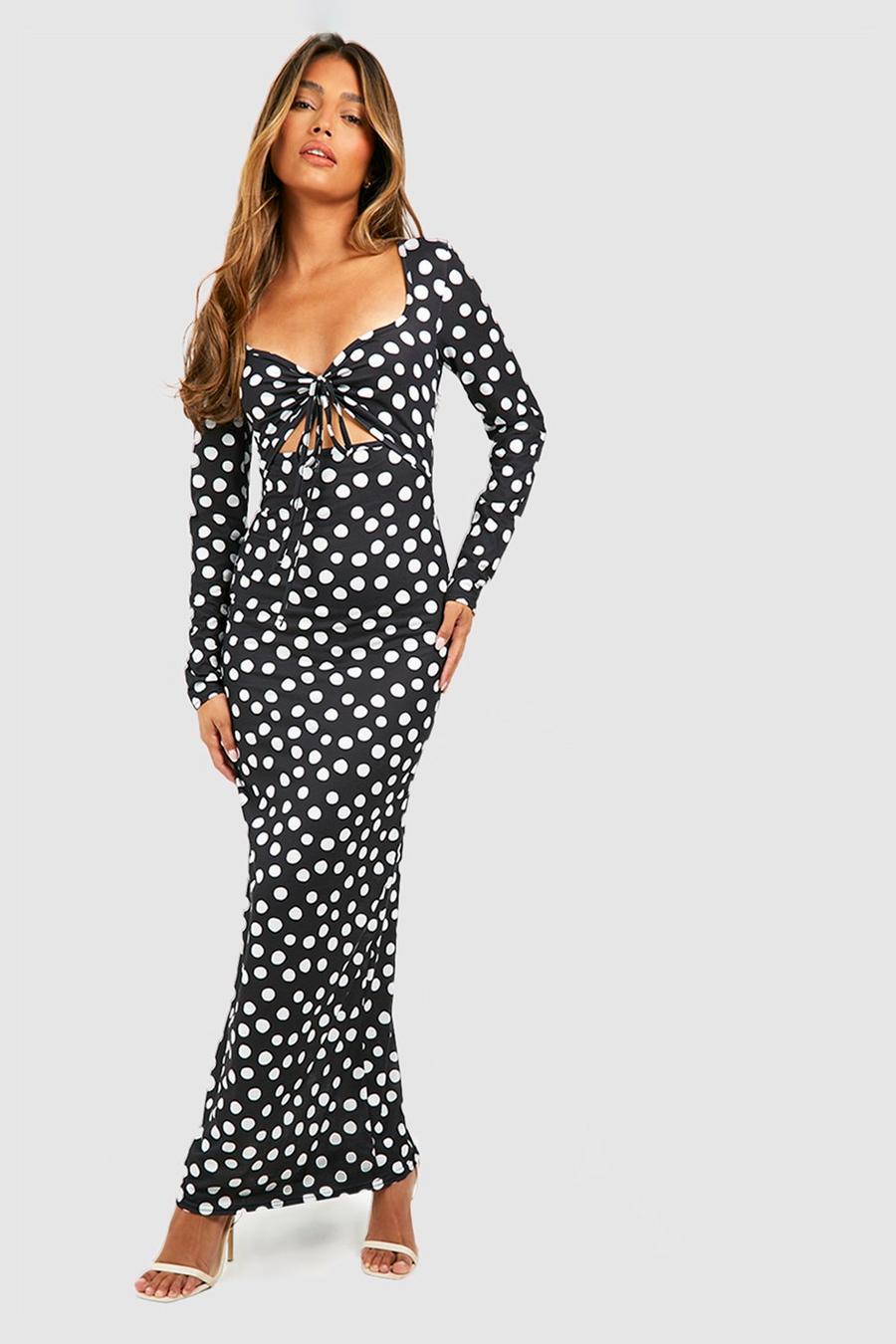 Black Polka Dot Cut Out Maxi Dress