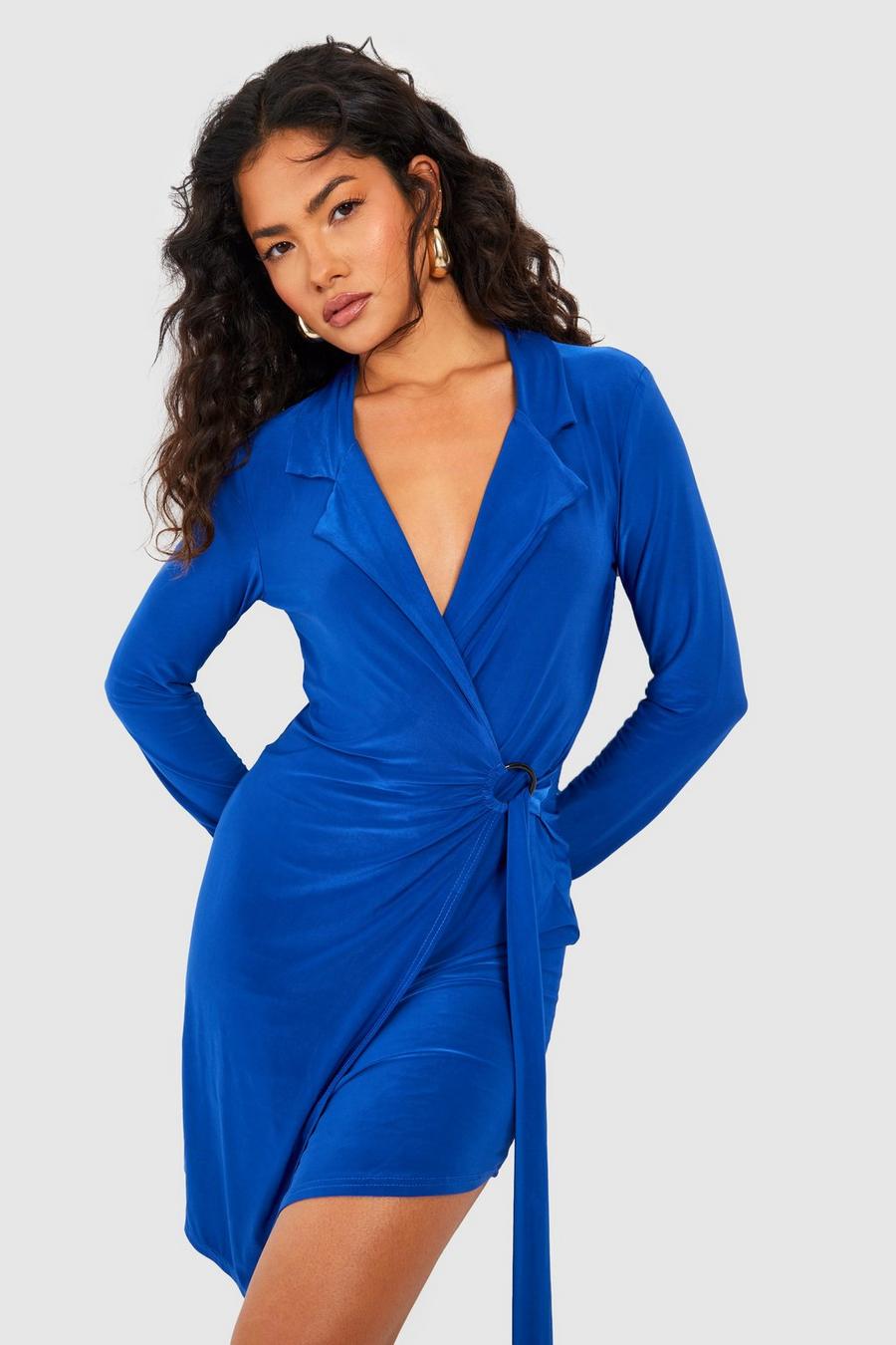Cobalt Slinky Wrap Shirt Dress
