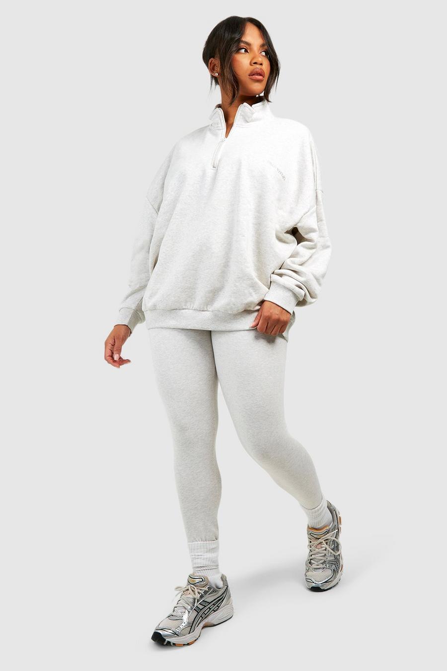 Ash grey Plus Oversized Half Zip Sweatshirt And Legging Set