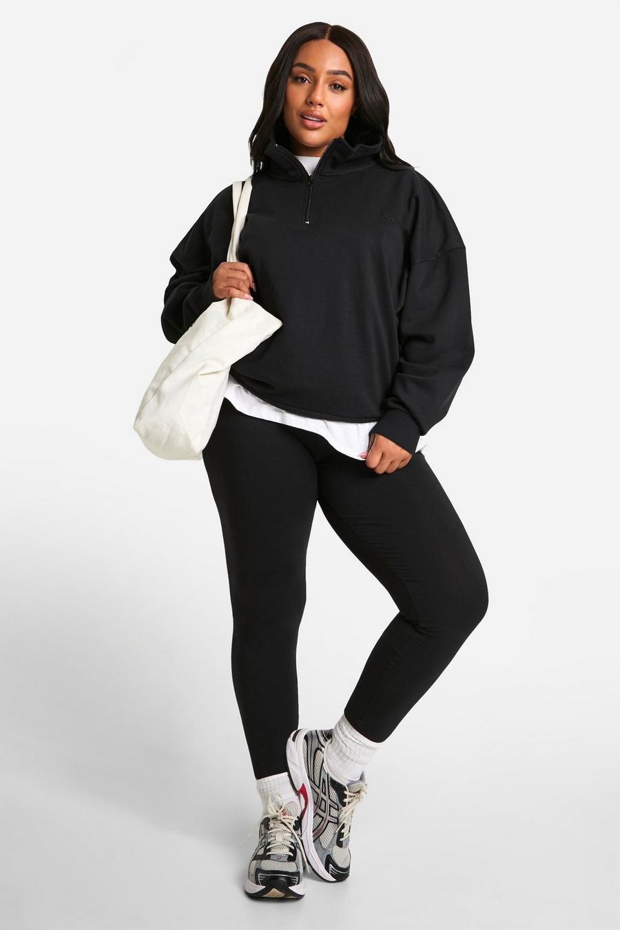 Black Plus Oversized Half Zip Sweatshirt And Legging Set