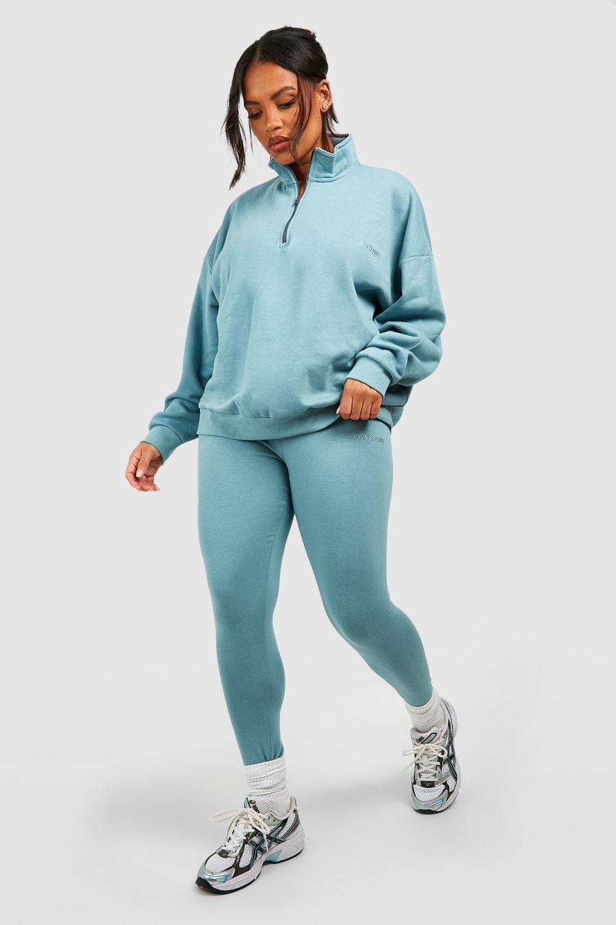 Blue Plus Oversized Half Zip Sweatshirt And Legging Set