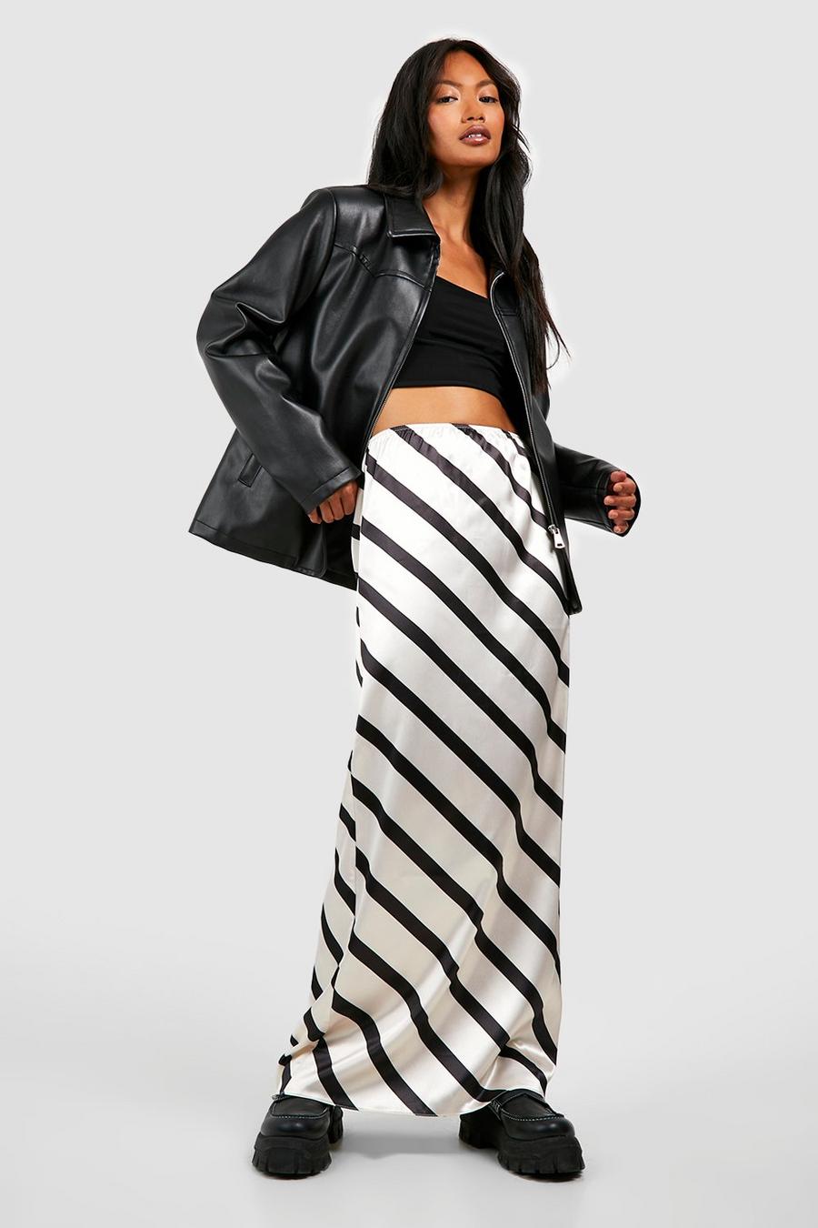 Striped Satin Slip Maxi Skirt