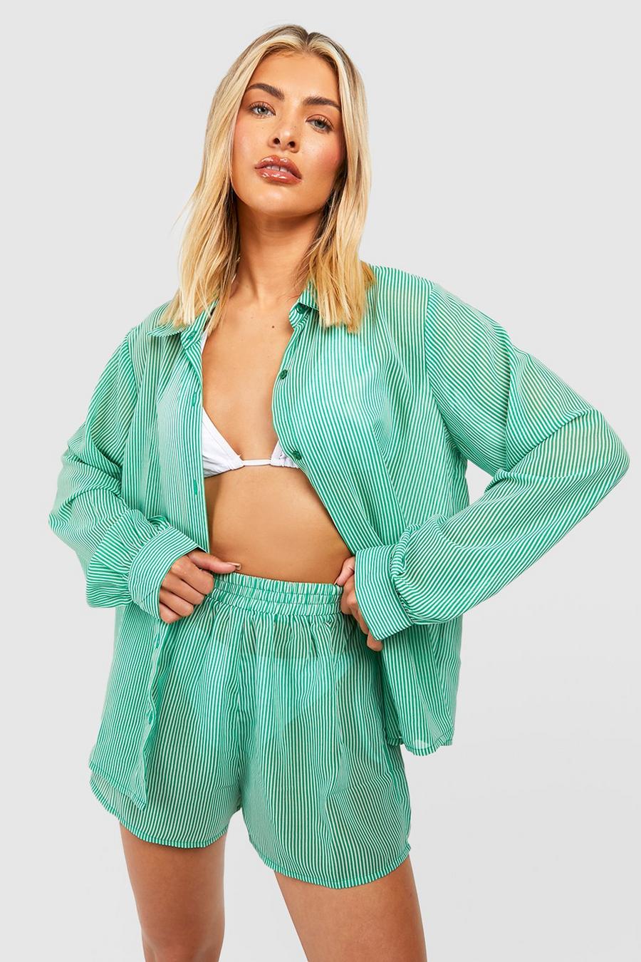 Green Gestreepte Blouse En Shorts Strand Set