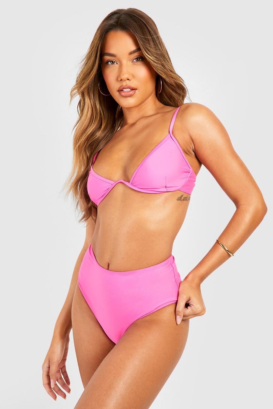 Bas de maillot basique taille haute, Pink