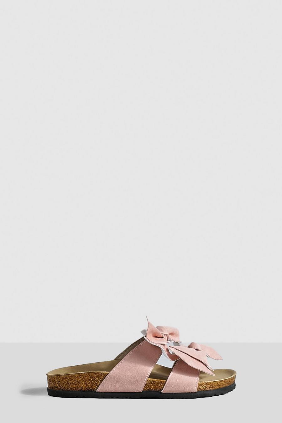 Rose pink Wide Fit Double Bow Footbed Sliders    