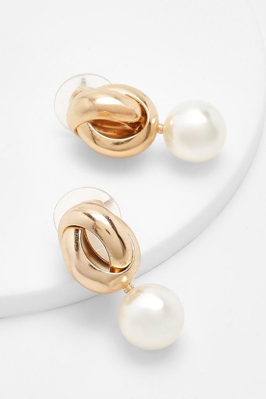 Orecchini pendenti con perle attorcigliate color oro, Gold image number 1