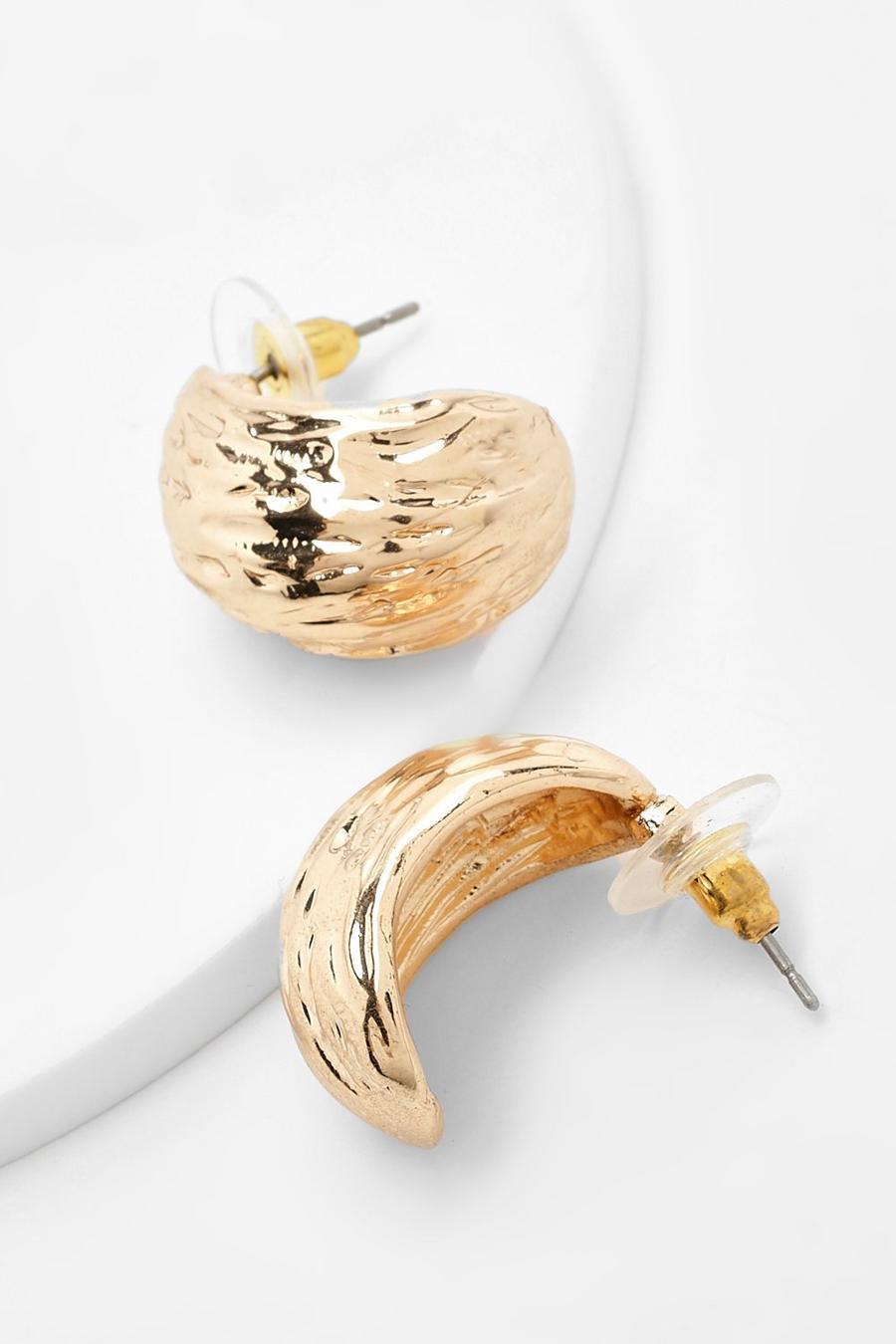 Gold Hammered Textured Hoop Earrings image number 1