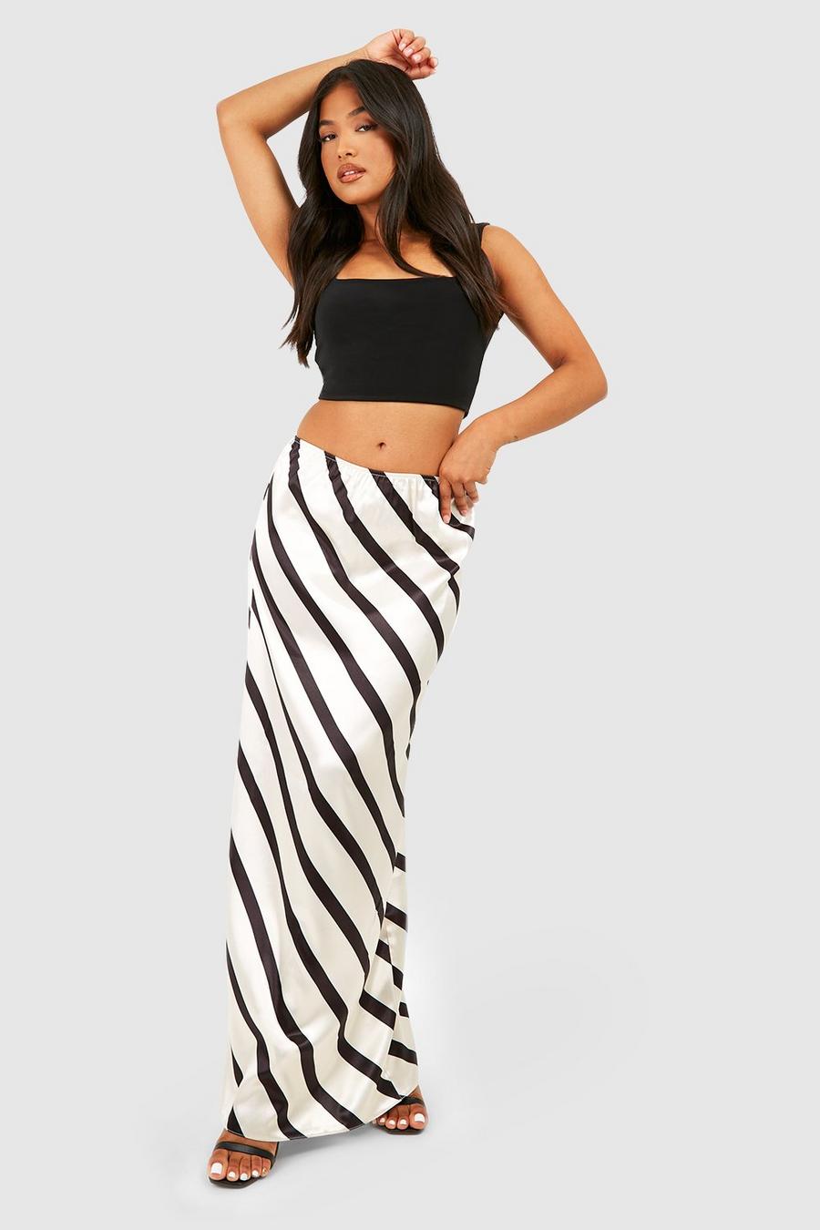 Beige Petite Striped Satin Slip Maxi Skirt image number 1