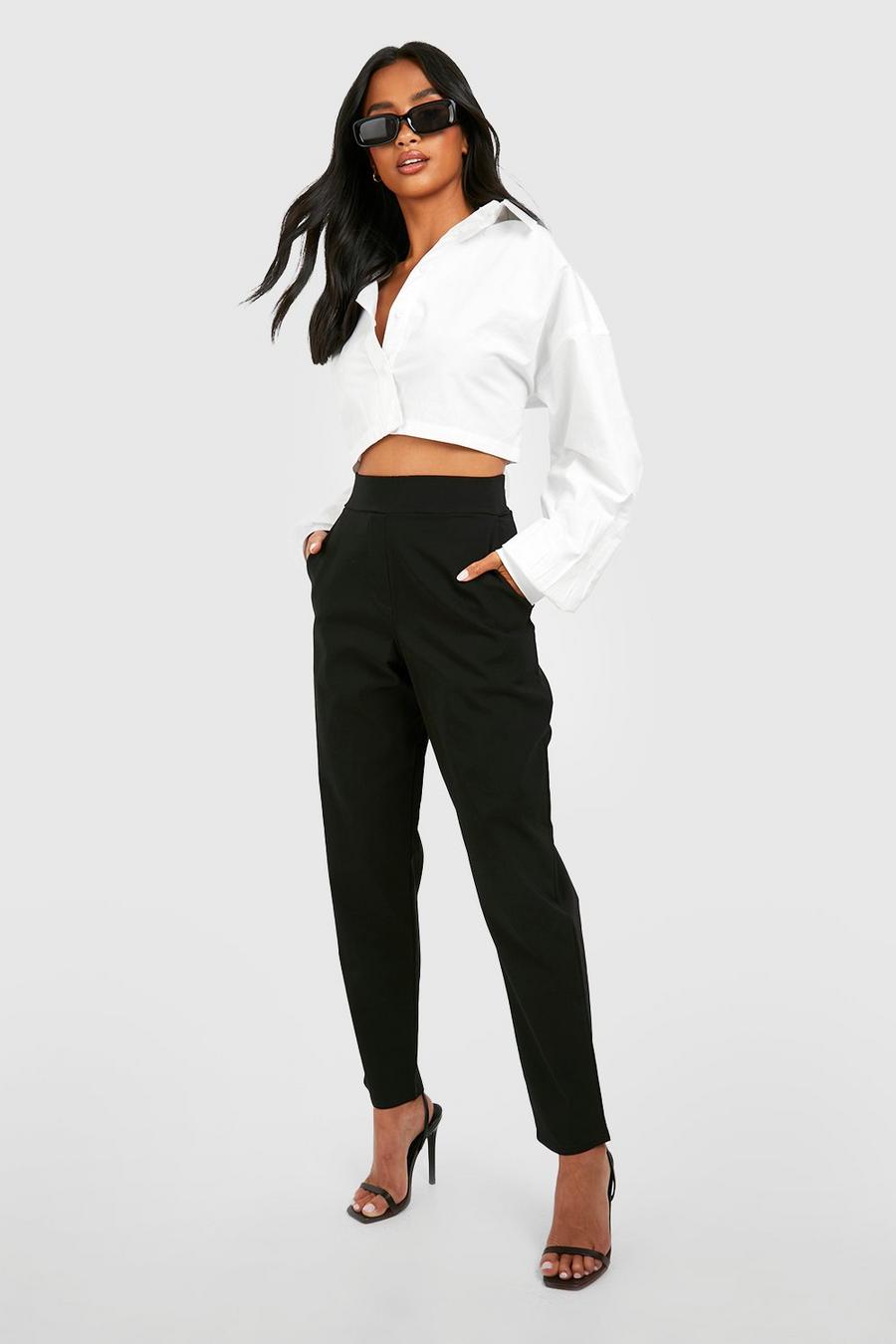 Black Petite Super Stretch Tapered Tailored Pants