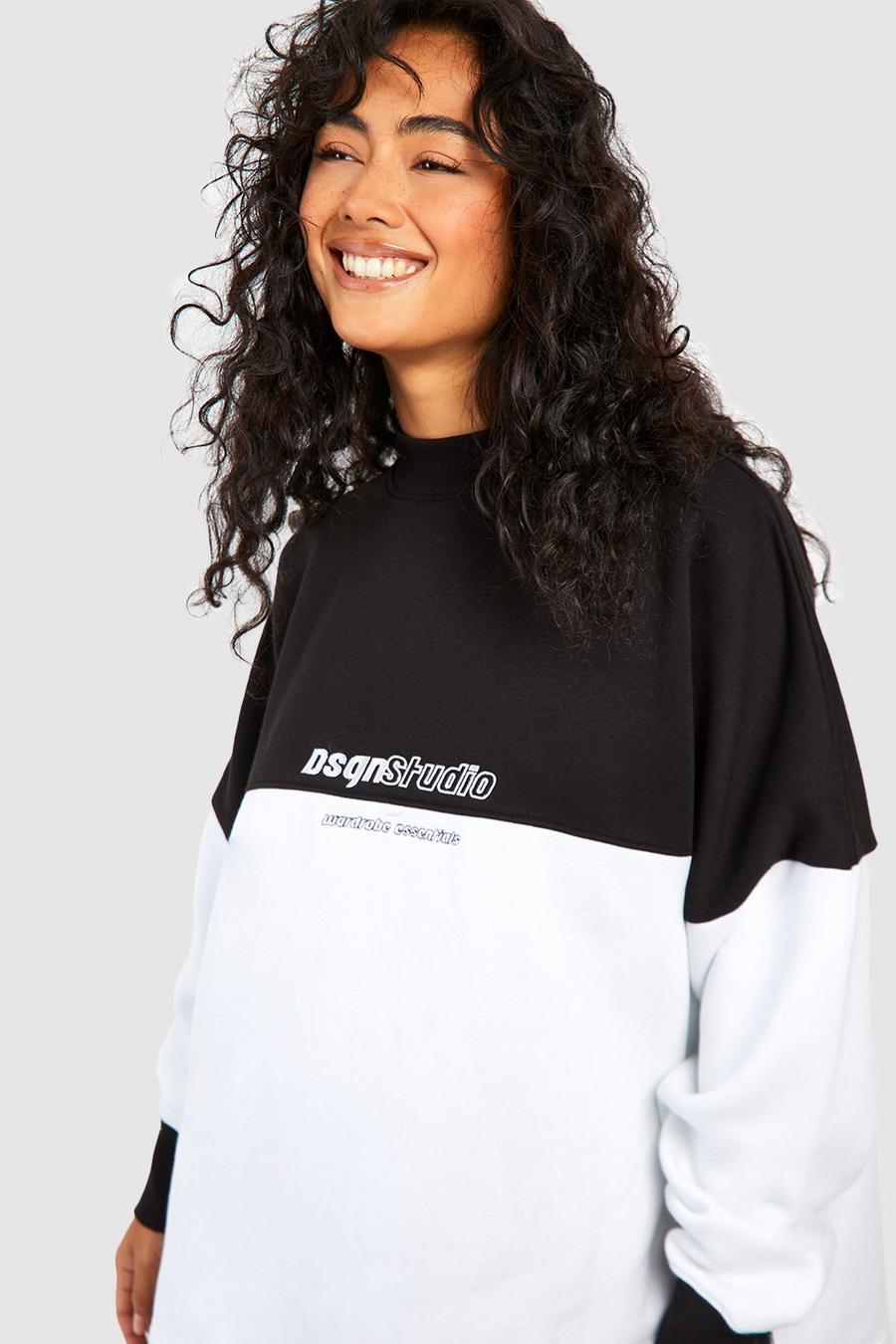 Oversize Colorblock Sweatshirt mit Slogan, Black