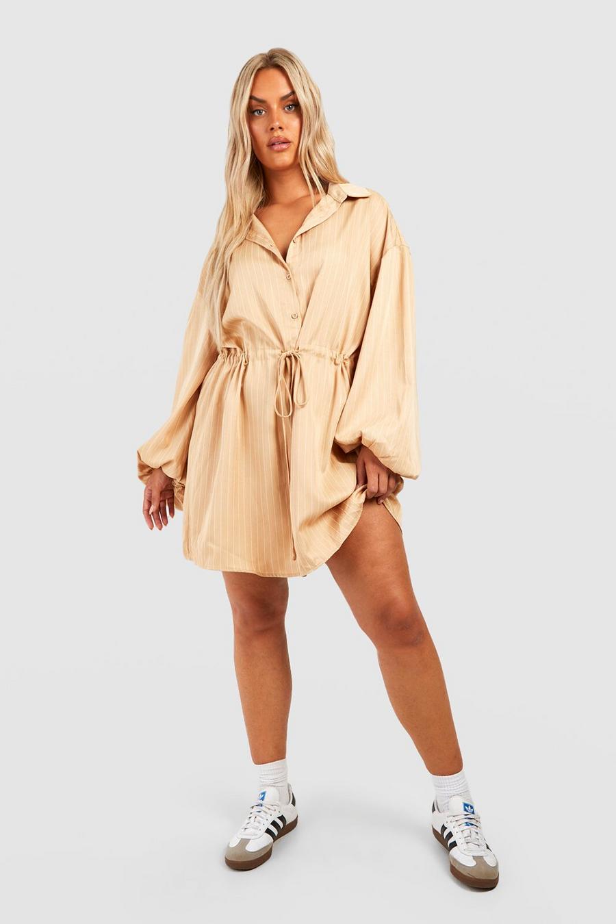 Grande taille - Robe chemise oversize à rayures, Stone
