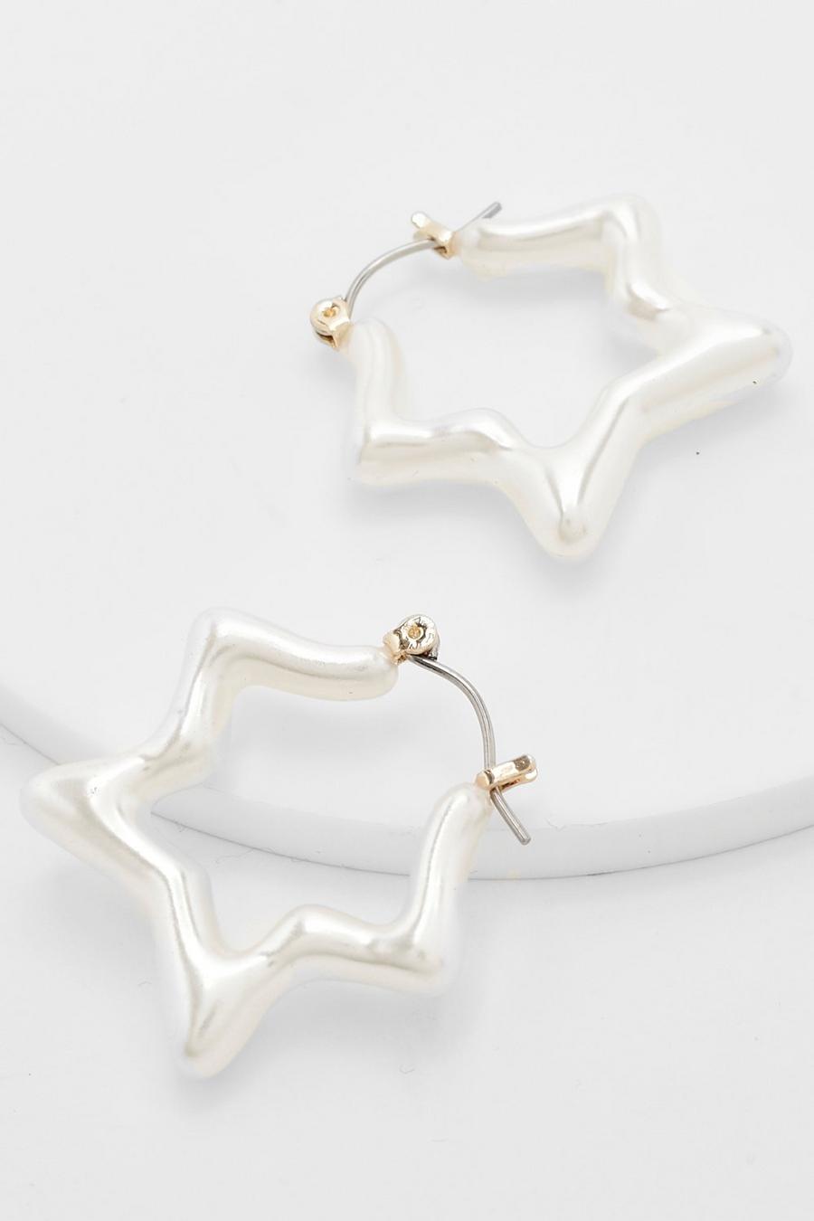 Pearl Star Shape Hoop Earrings 
