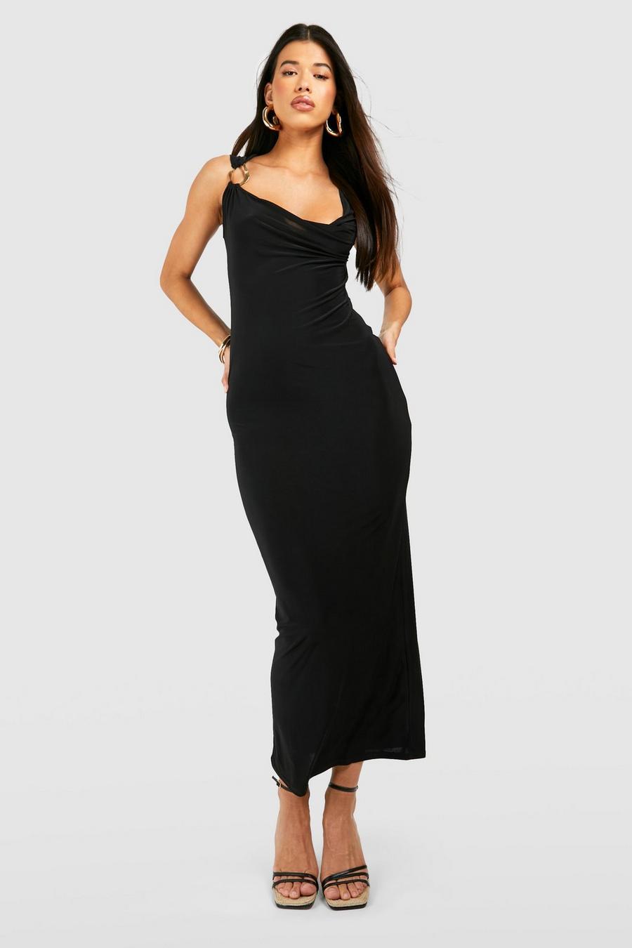 Black Tall Abstract Buckle Cowl Midaxi Dress