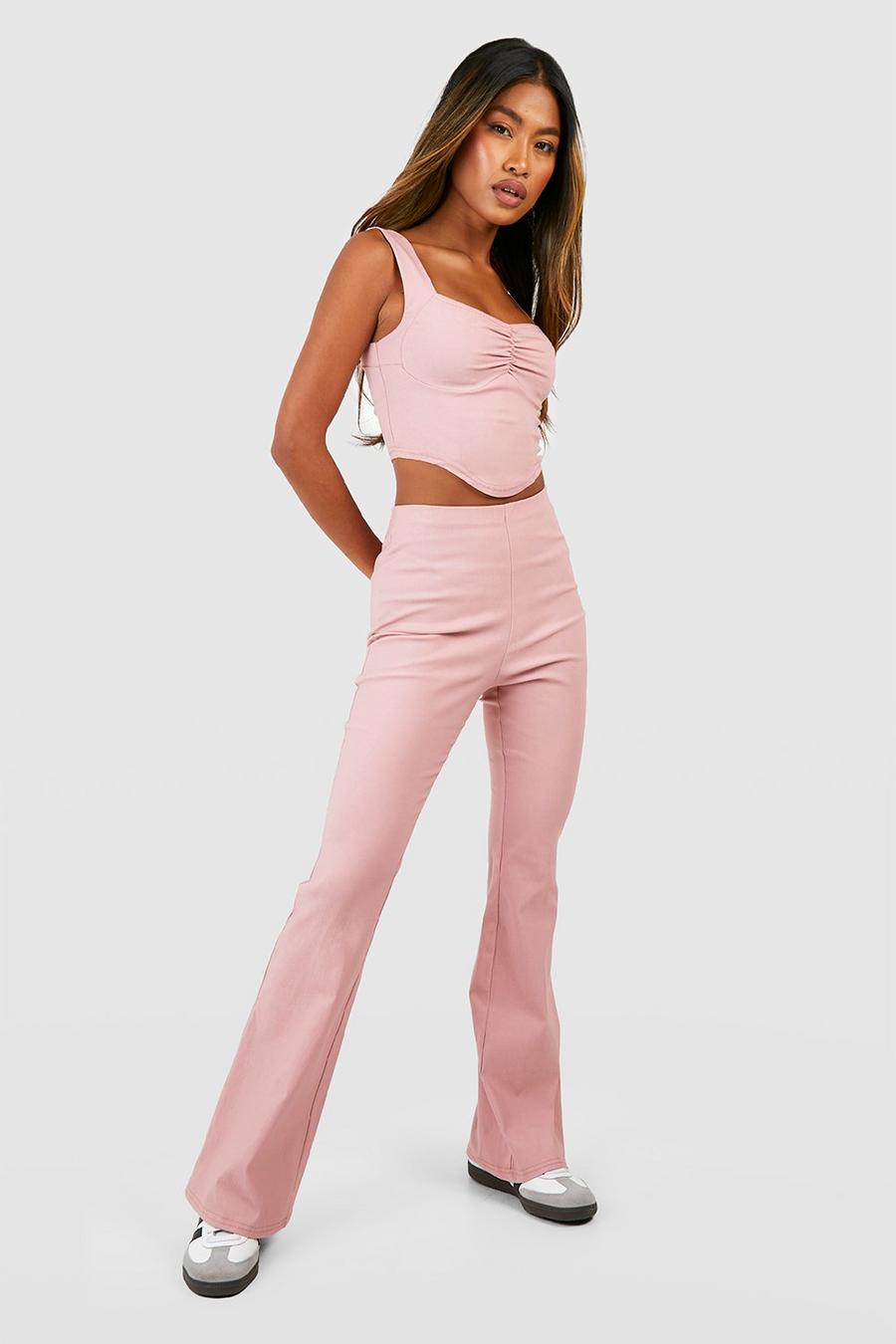 Rose Stretch Dipped Hem Corset & Flared Pants image number 1