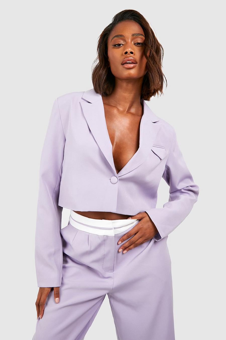 Lilac Pocket Detail Crop Tailored Blazer