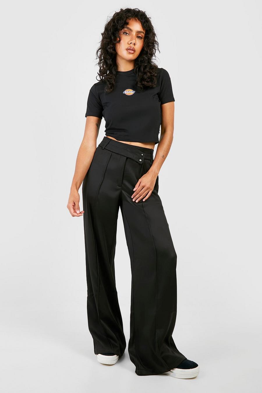 Black Wrap Waist Relaxed Fit Trousers