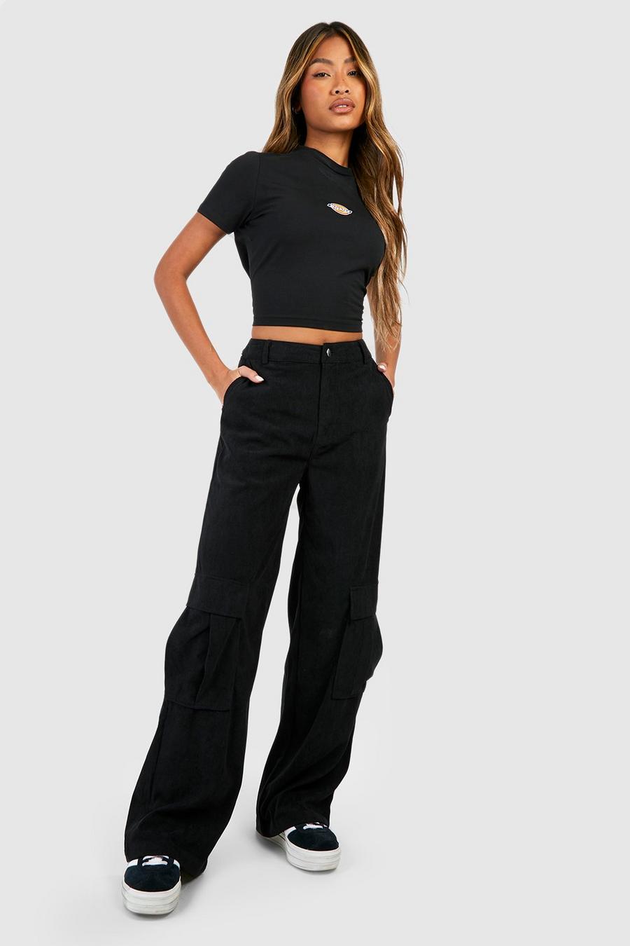 Black Cord High Waisted Cargo Pants image number 1