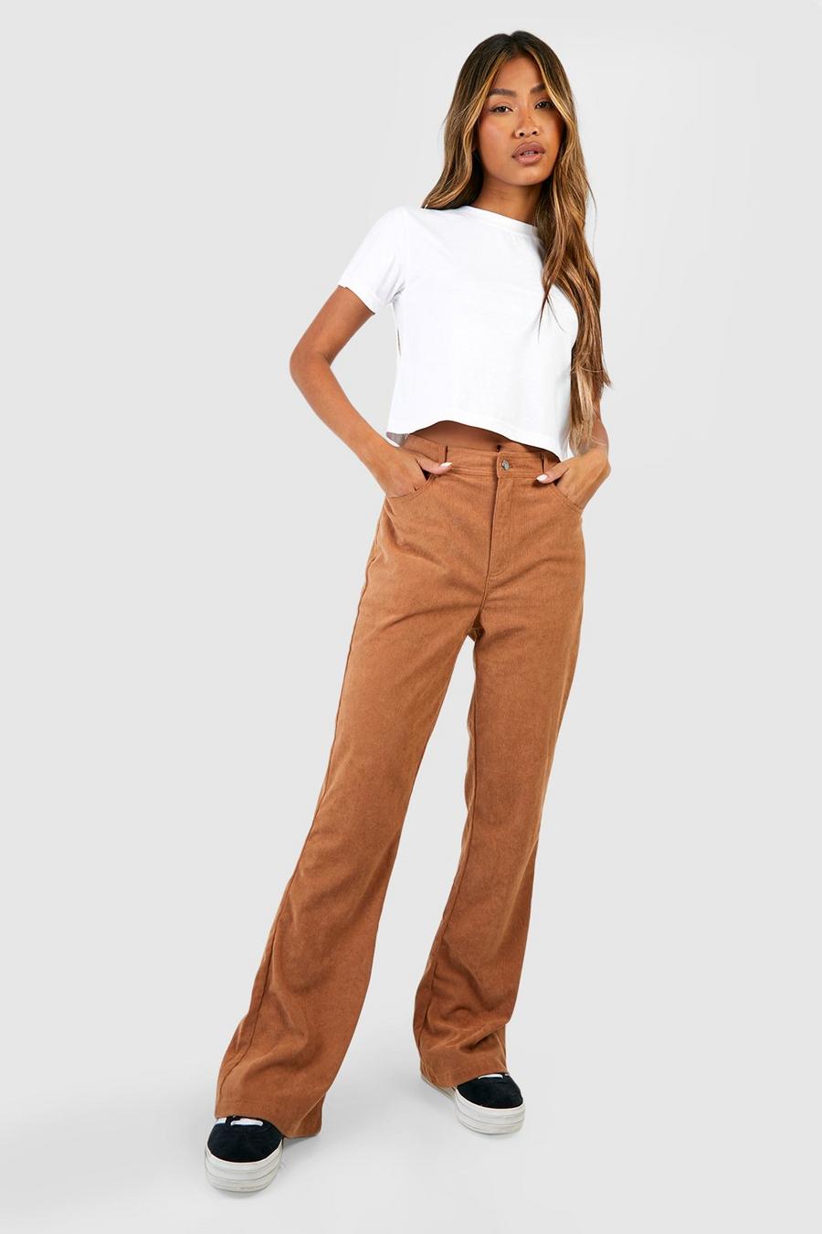 Camel Cord High Waisted Flared Trousers