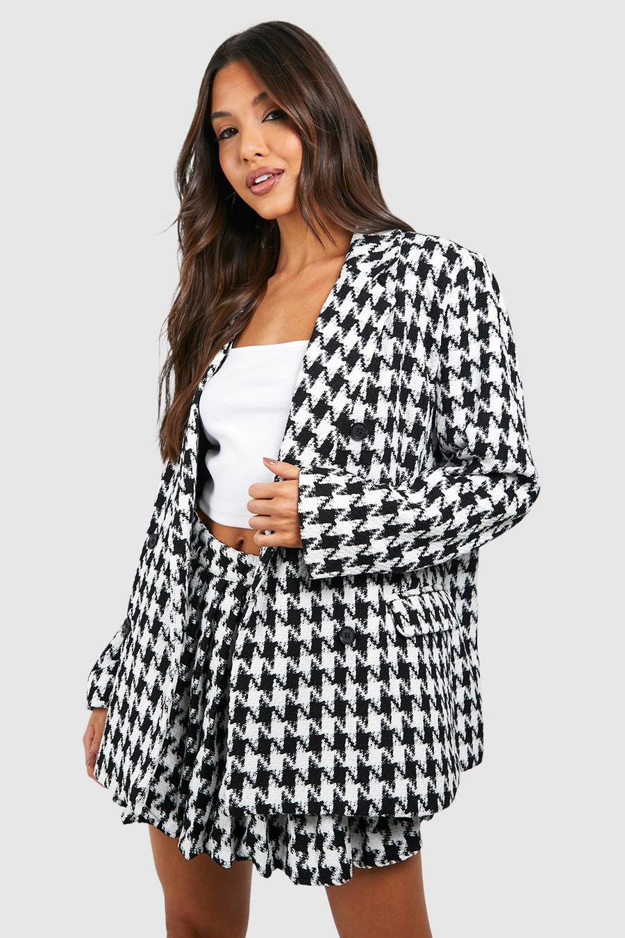 Black Premium Houndstooth Double Breasted Boucle Blazer image number 1