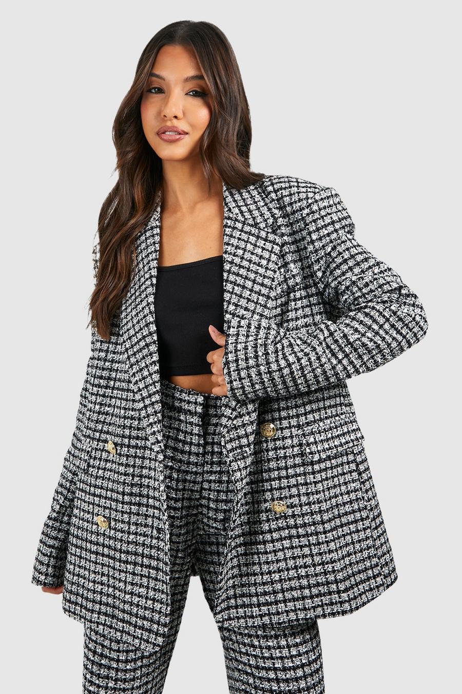 Black Boucle Double Breasted Relaxed Fit Blazer