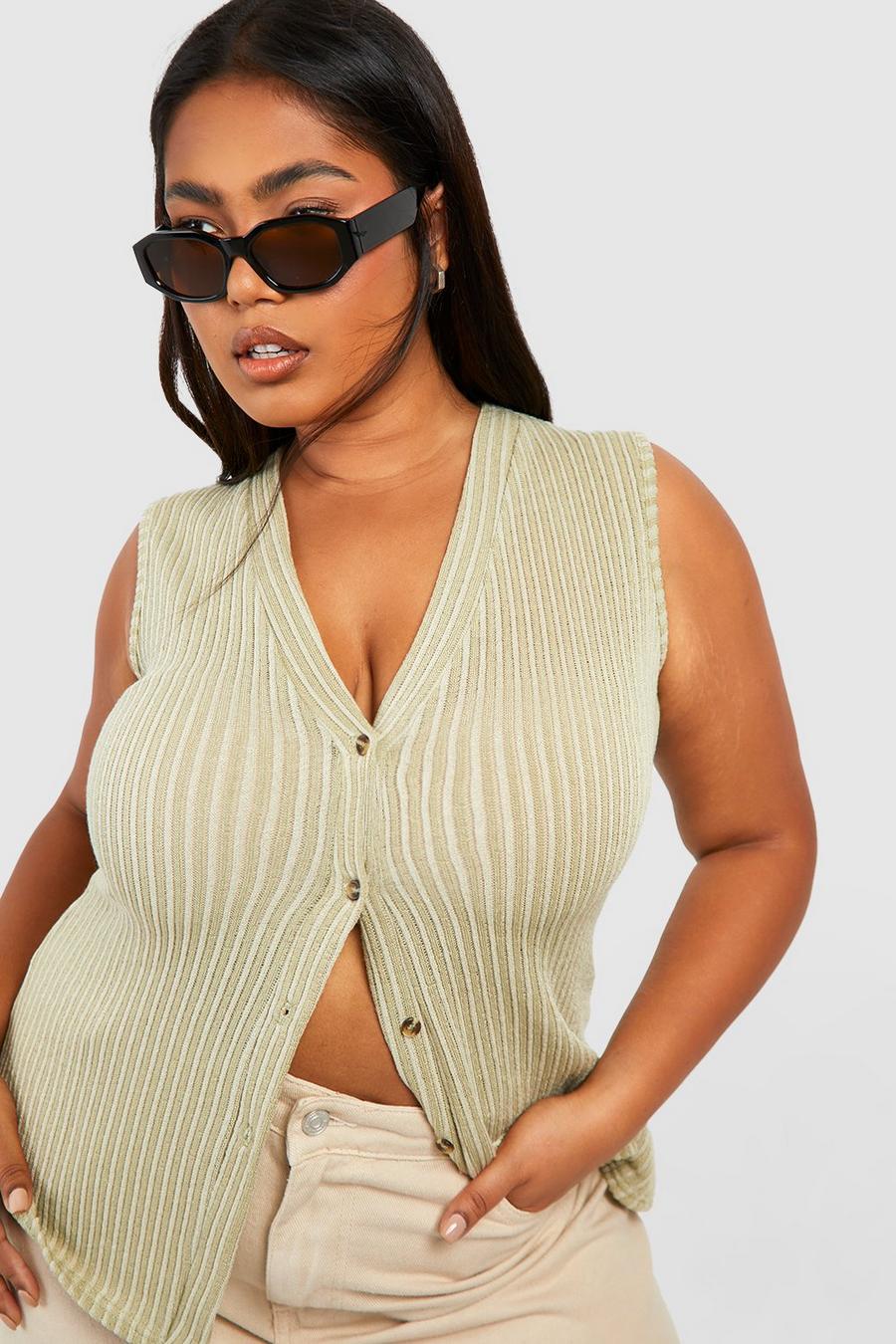 Sage Plus Two Tone Button Front Top 