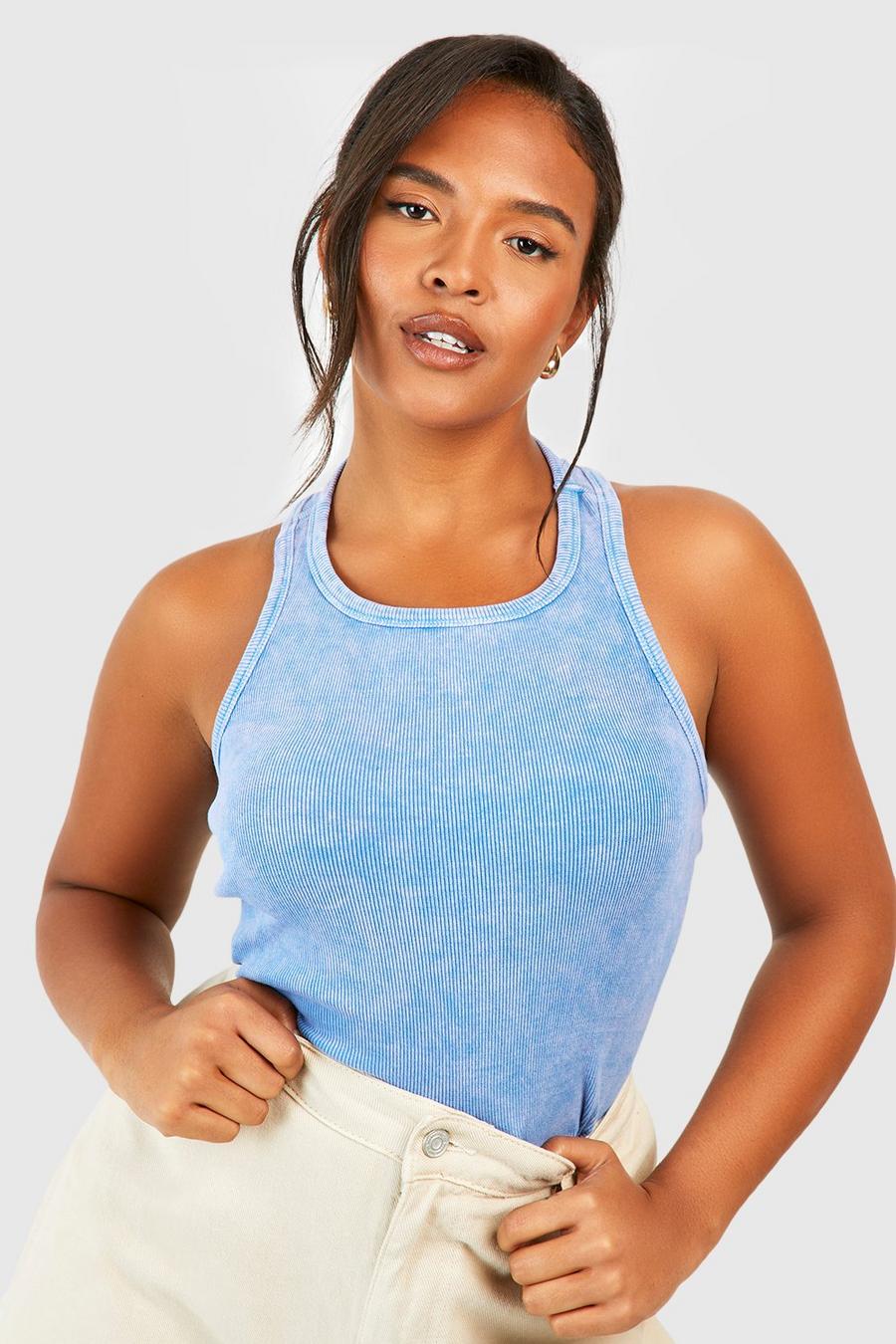 Blue Plus Washed Rib Racer Tank Top Top