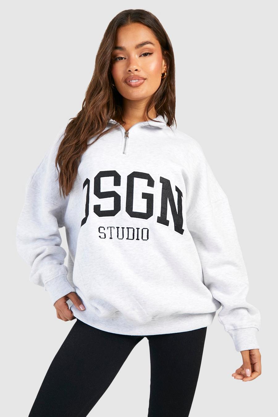Ash grey Dsgn Studio Applique Half Zip Sweatshirt  image number 1