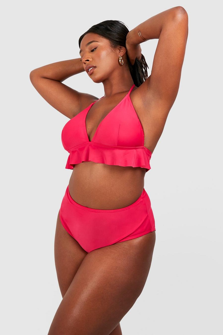Pink Plus Frill Detail High Waist Bikini Set  image number 1