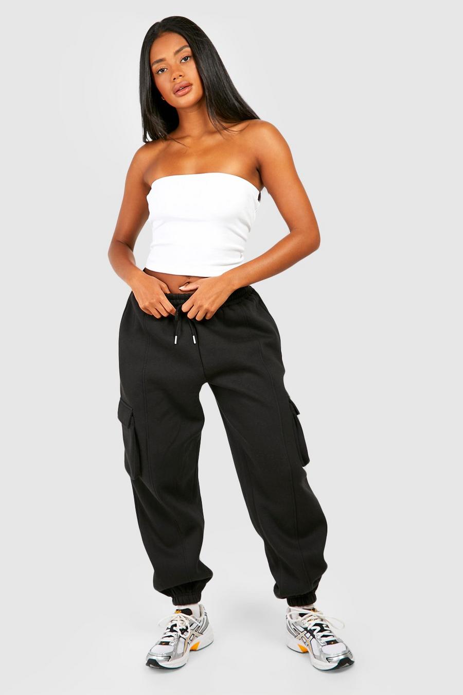 Black Cargo Pocket Pintuck Oversized Track Pants