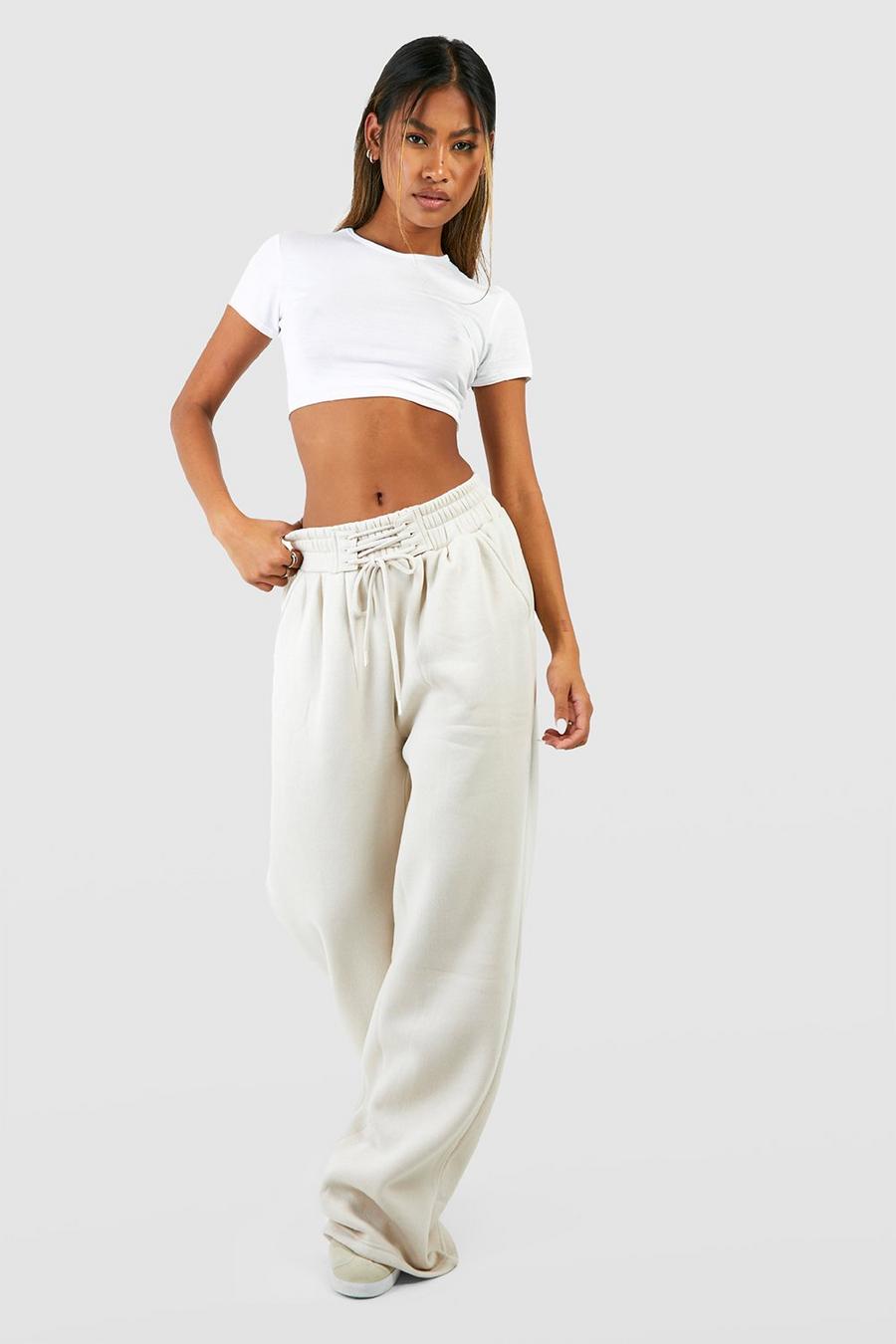 Stone Corset Lace Up Detail Wide Leg Track Pants