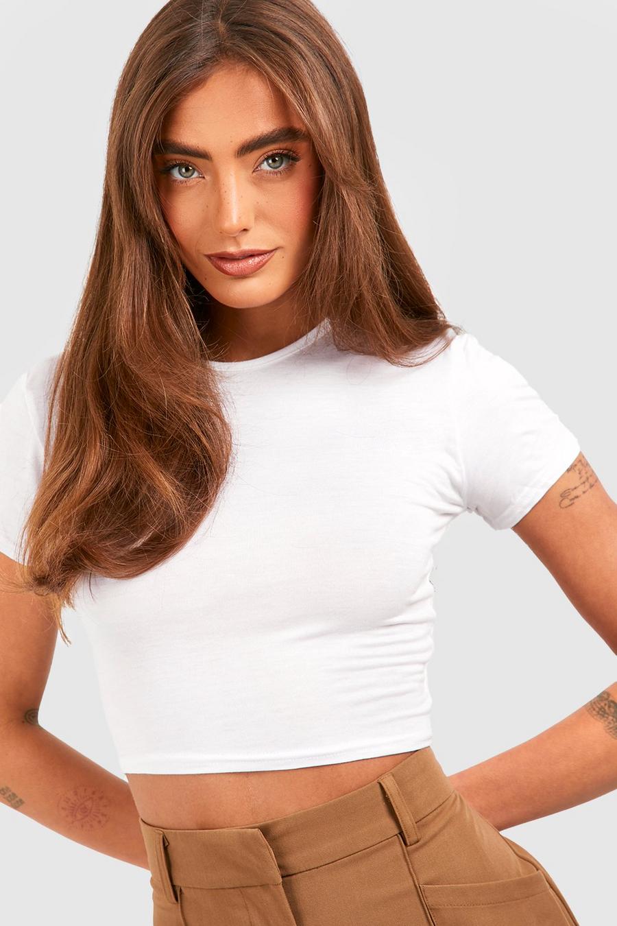 Cropped T, T-shirt blanc en coton avec des motifs brodés et imprimés de - Crop  Tops, Shirts & Crop Tops