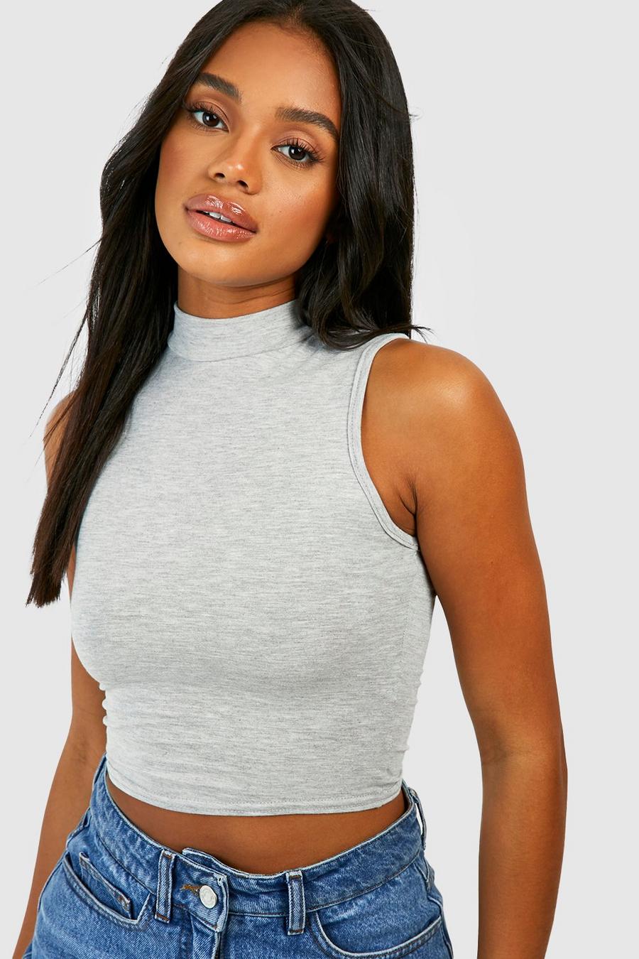 Grey Jersey High Neck Jean Grazer Crop