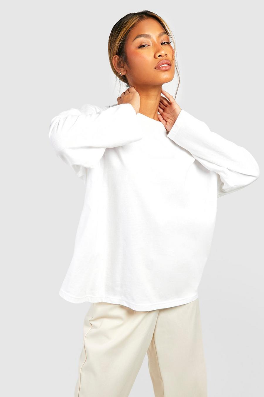 Langärmliges Basic Oversize T-Shirt aus Baumwolle, White