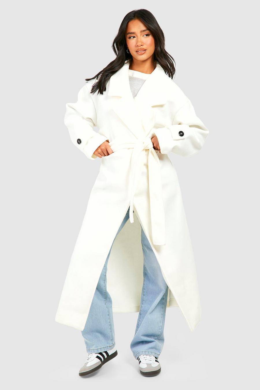Ecru Petite Oversized Wool Look Longline Belted Trench Coat