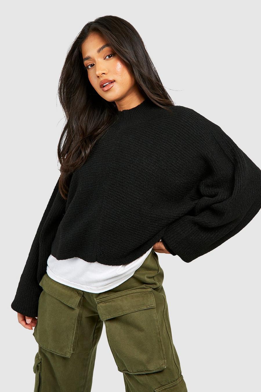 Black Petite Knit High Neck Sweater