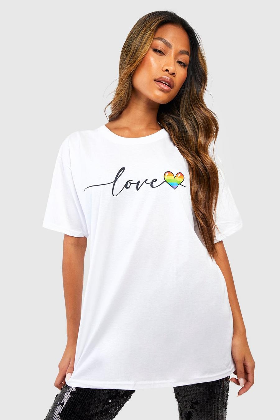 White Oversized Love T-Shirt Met Print image number 1